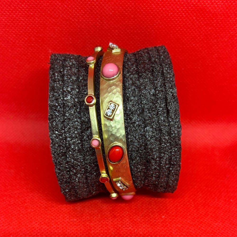 Gold and Red Stone Bangle Bracelet
